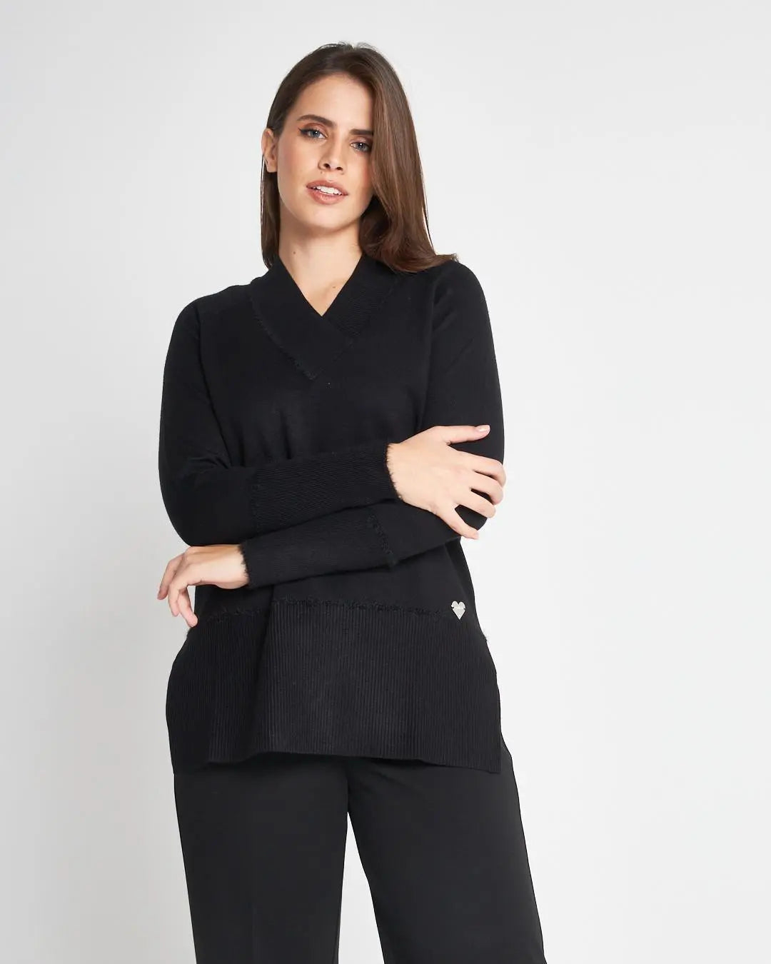 Maglia scollo V NERO DORABELLA CURVY