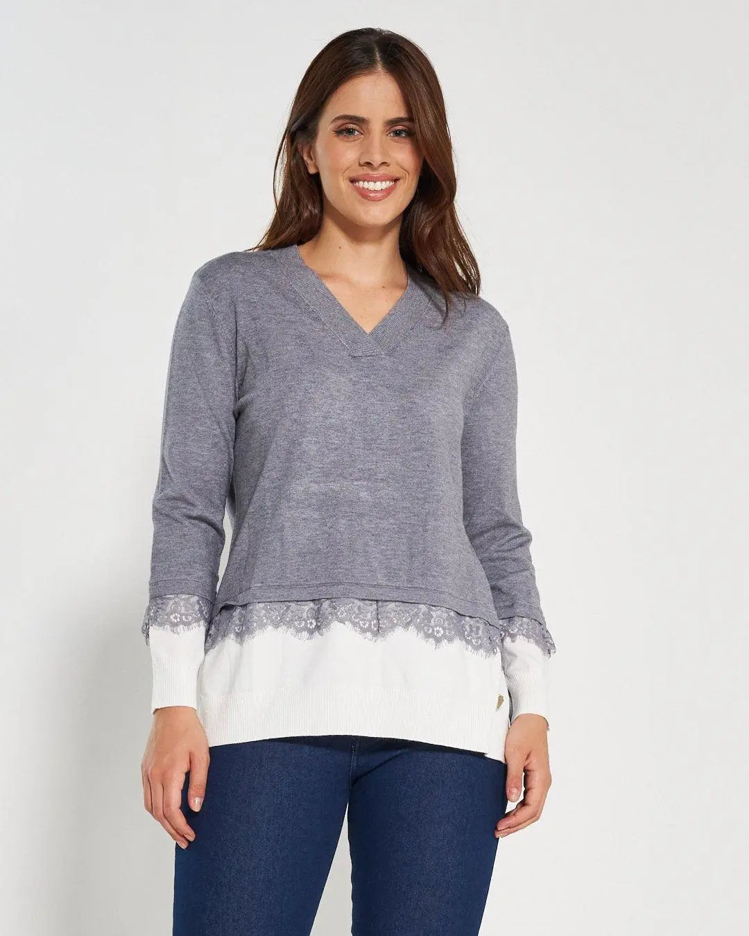 Maglia scollo "V" GRIGIO MEDIO DORABELLA PIU'