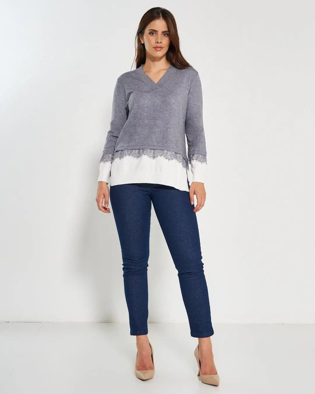 Maglia scollo "V" GRIGIO MEDIO DORABELLA PIU'