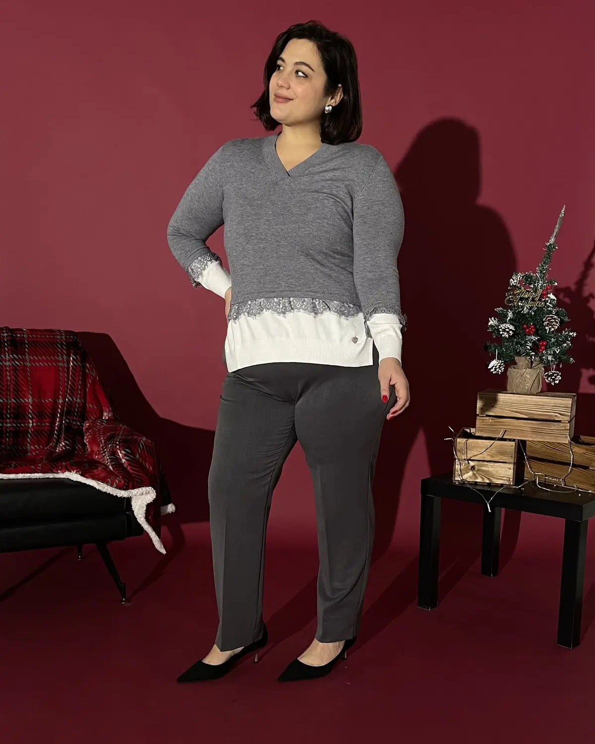 Maglia scollo "V" GRIGIO MEDIO DORABELLA PIU'