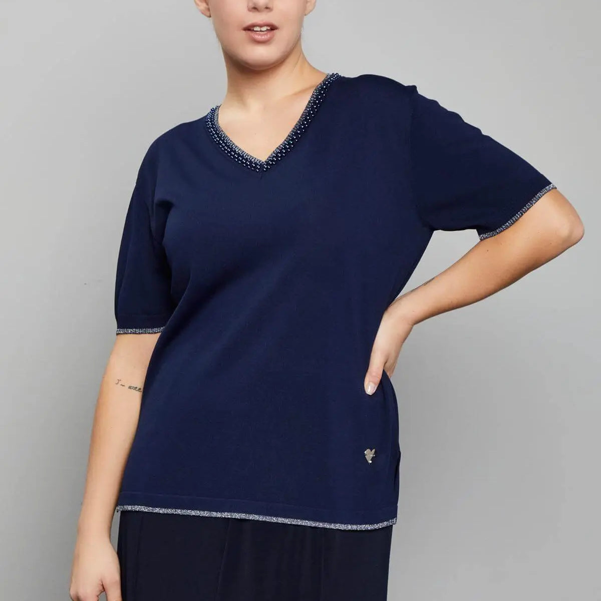 Maglia scollo a V BLUE NAVY DORABELLA PIU' XL