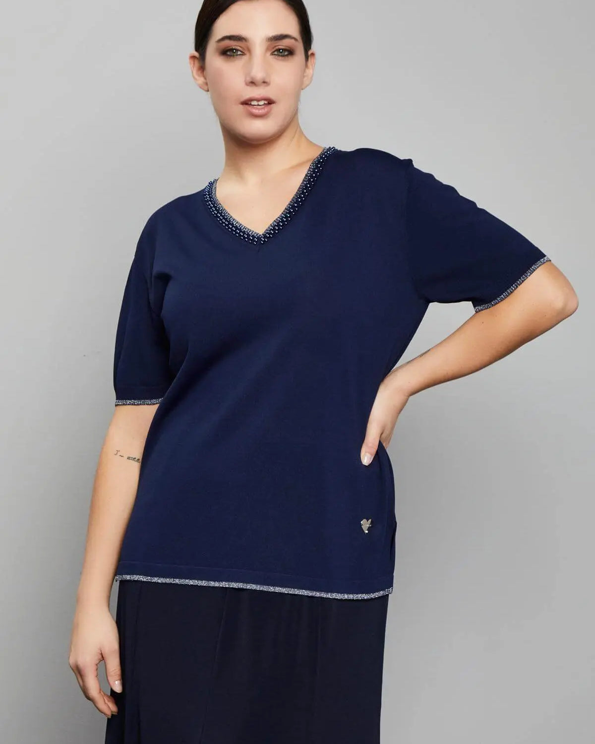 Maglia scollo a V BLUE NAVY DORABELLA PIU' XL