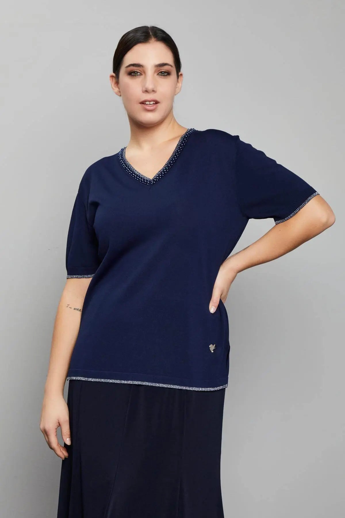 Maglia scollo a V BLUE NAVY DORABELLA PIU' XL
