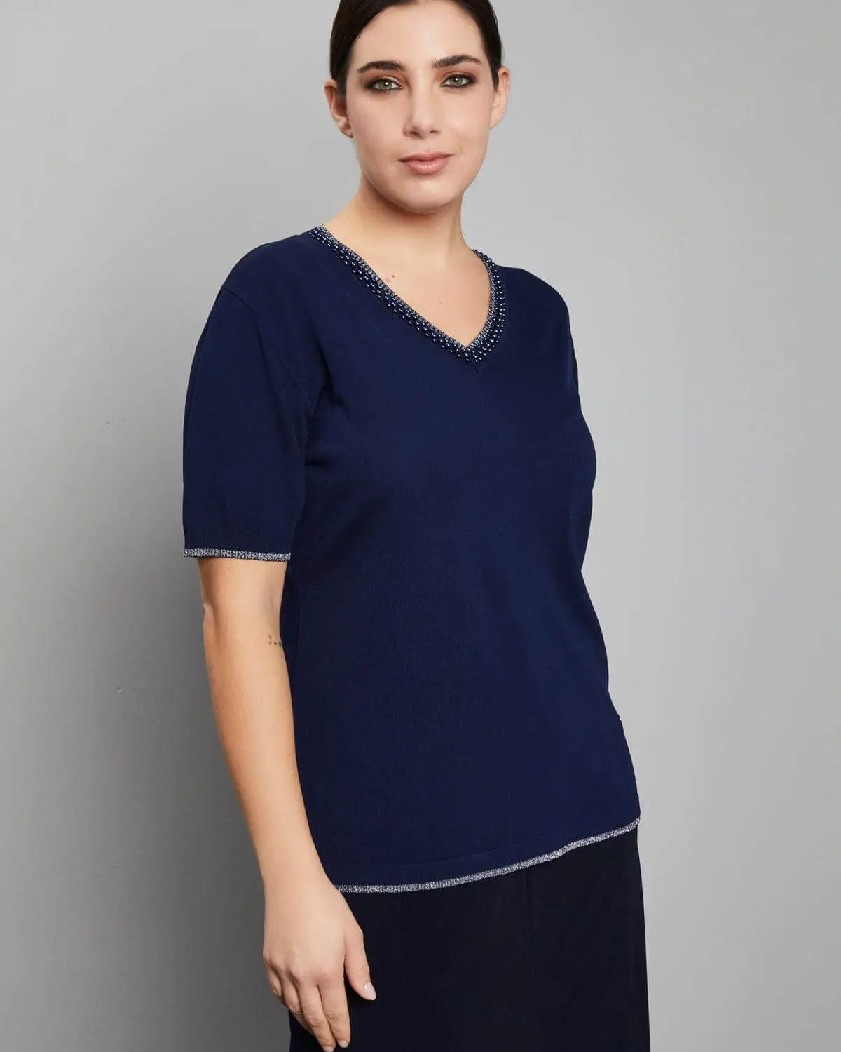 Maglia scollo a V BLUE NAVY DORABELLA PIU'