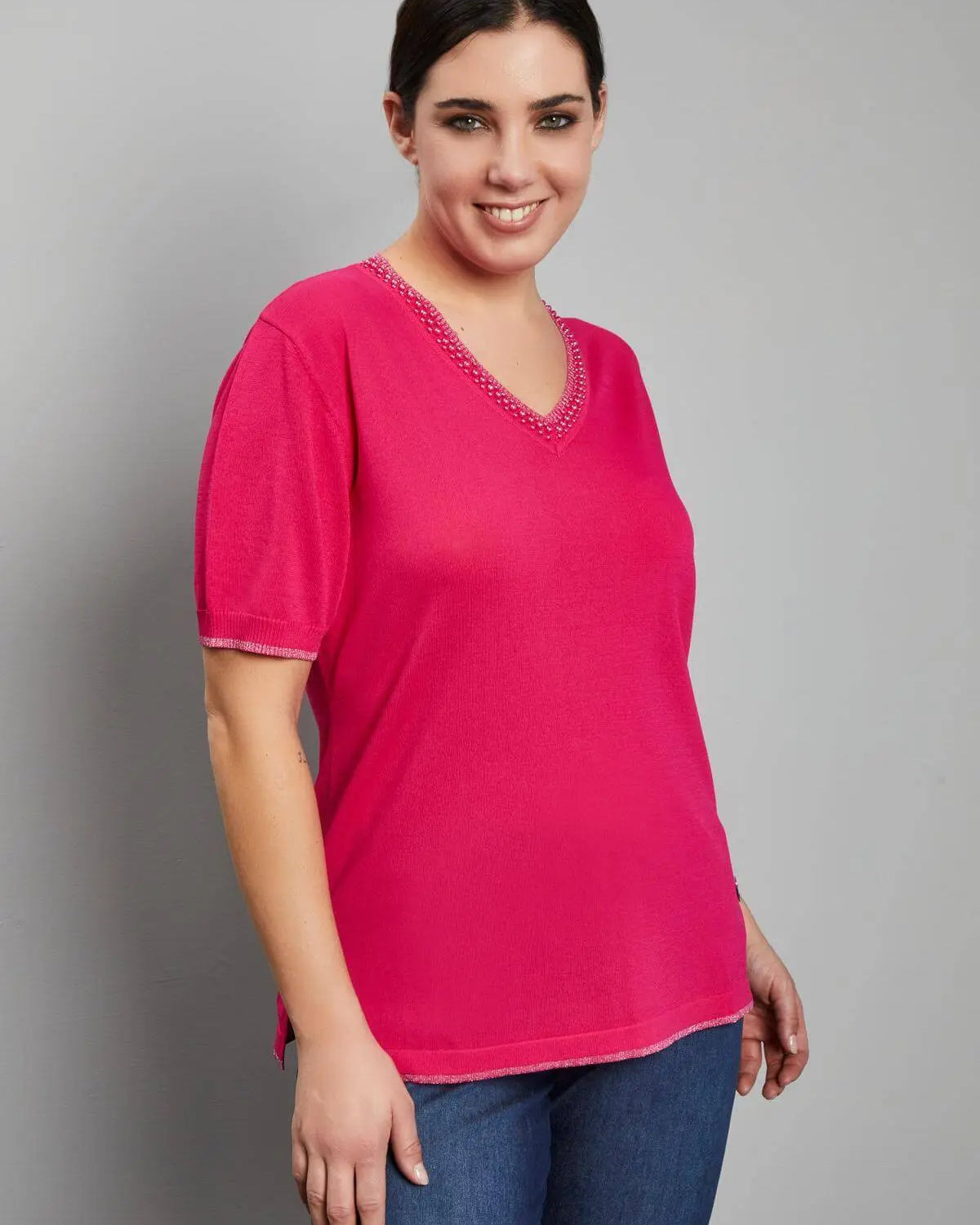 Maglia scollo a V MAGENTA DORABELLA PIU'