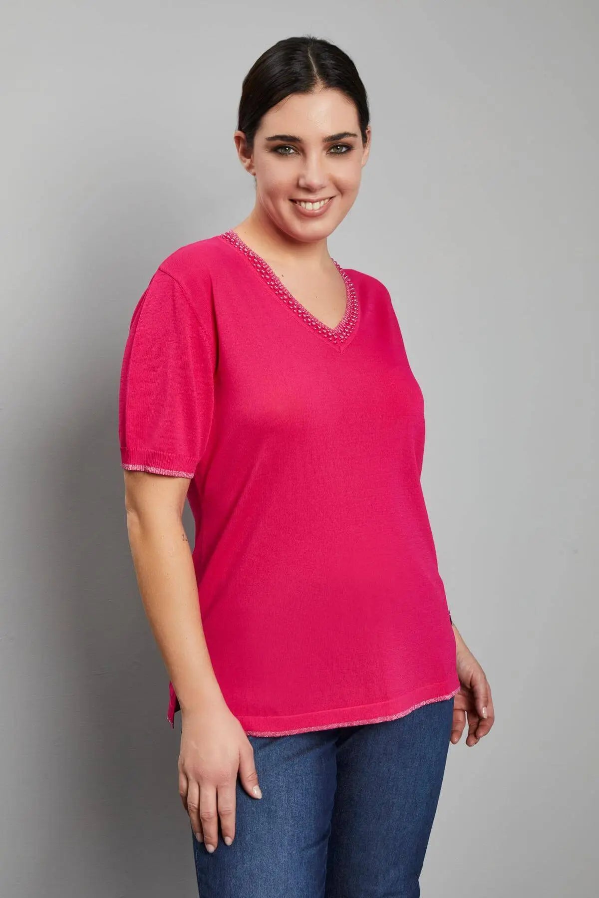 Maglia scollo a V MAGENTA DORABELLA PIU'