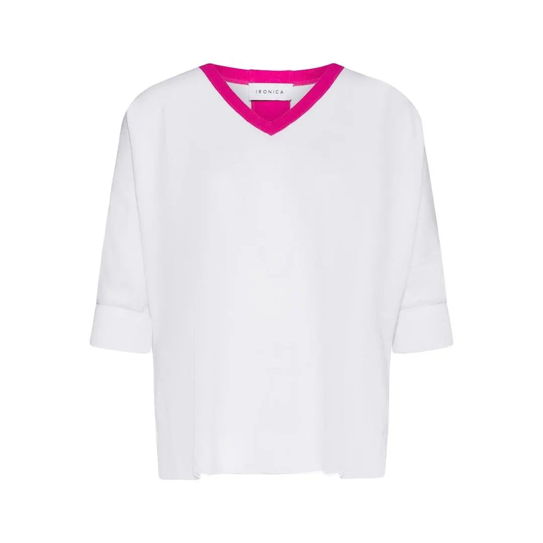 Maglia scollo a V bicolore BIANCO IRONICA M-L