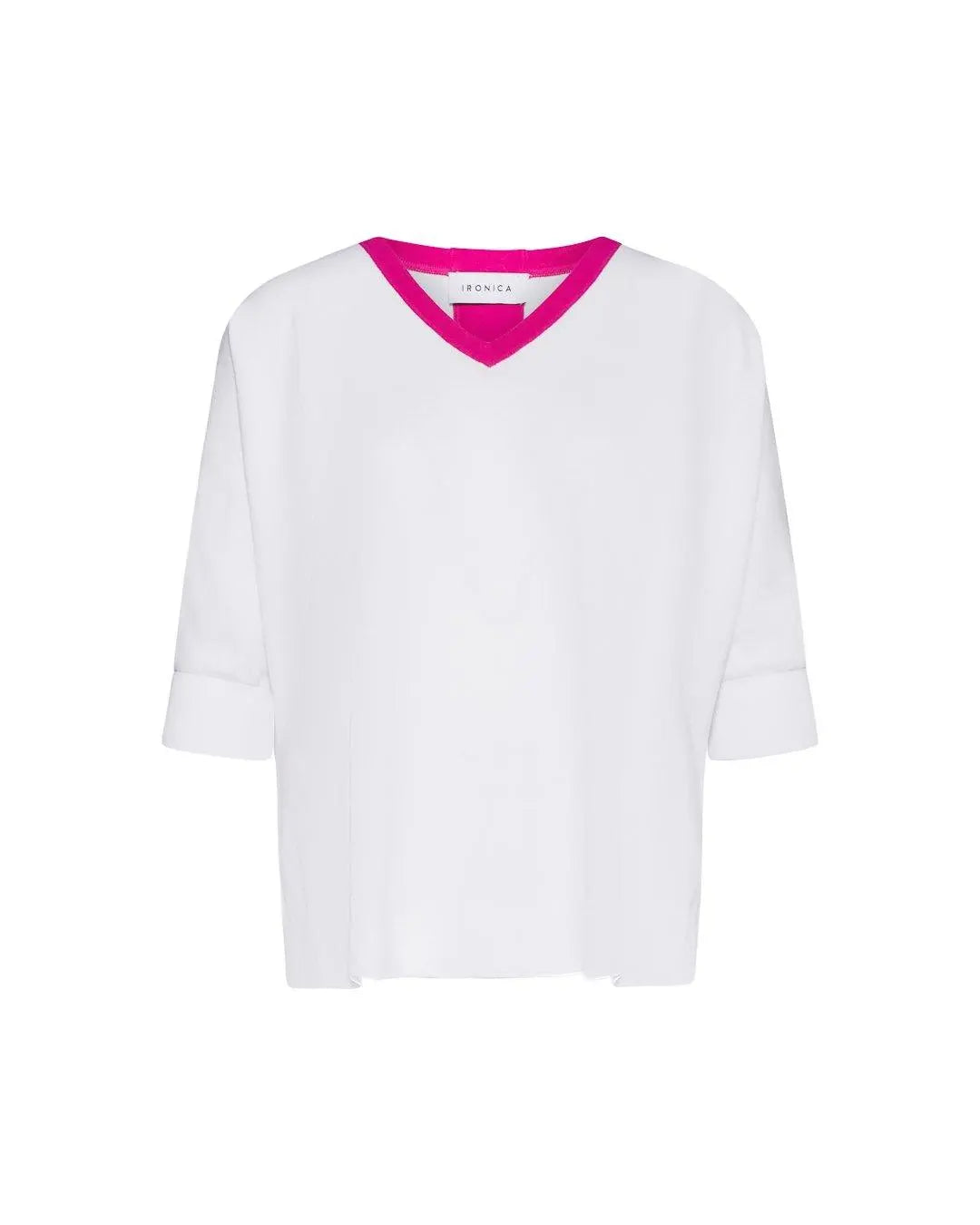 Maglia scollo a V bicolore BIANCO IRONICA M-L