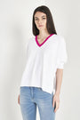 Maglia scollo a V bicolore BIANCO IRONICA