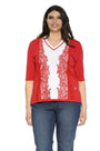 Maglia scollo a V e pizzo ROSSO DORABELLA PIU' XL