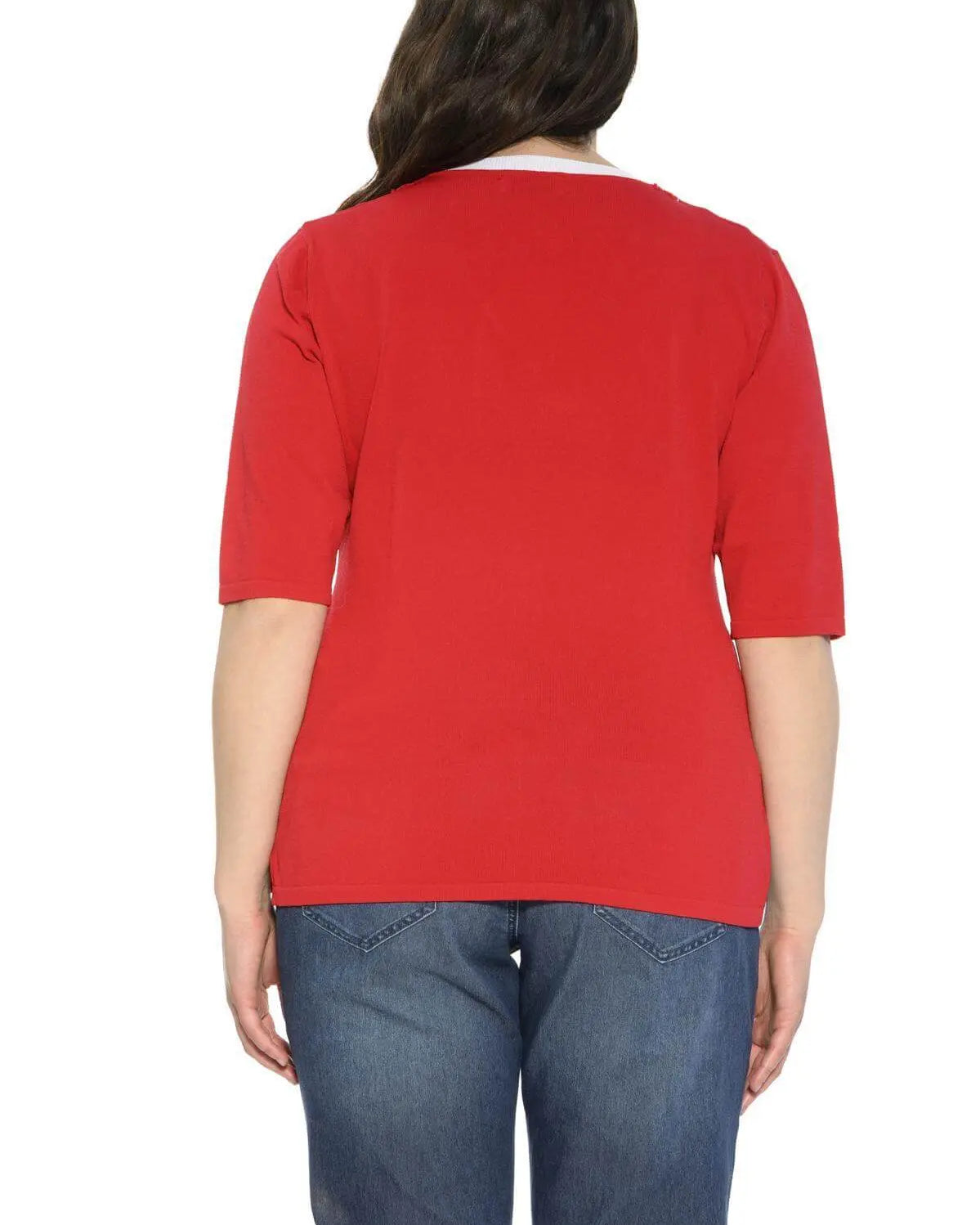 Maglia scollo a V e pizzo ROSSO DORABELLA PIU'
