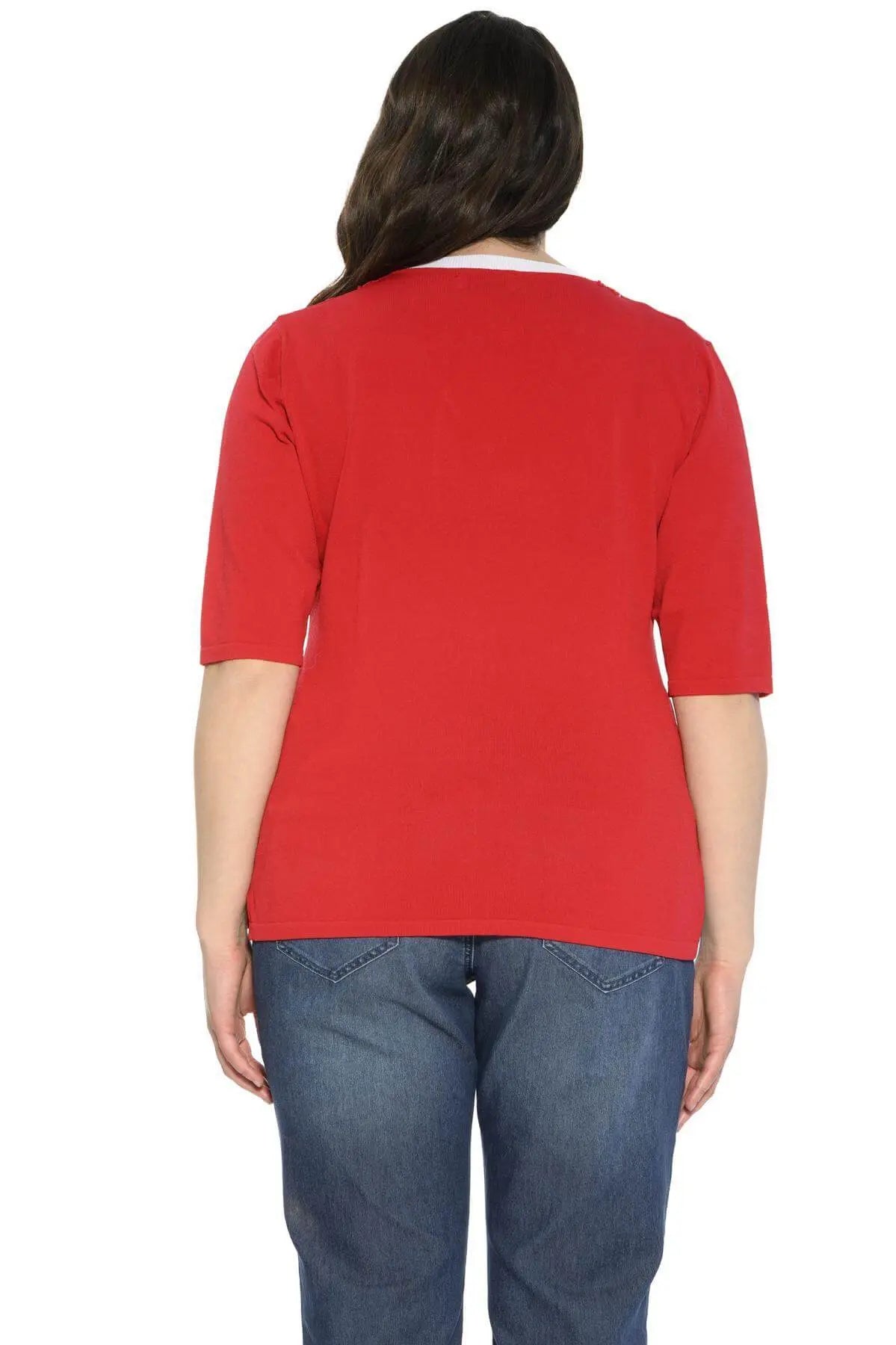 Maglia scollo a V e pizzo ROSSO DORABELLA PIU'