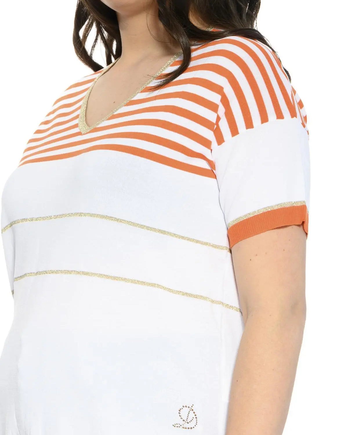 Maglia scollo a V fantasia a righe ARANCIO DORABELLA PIU'