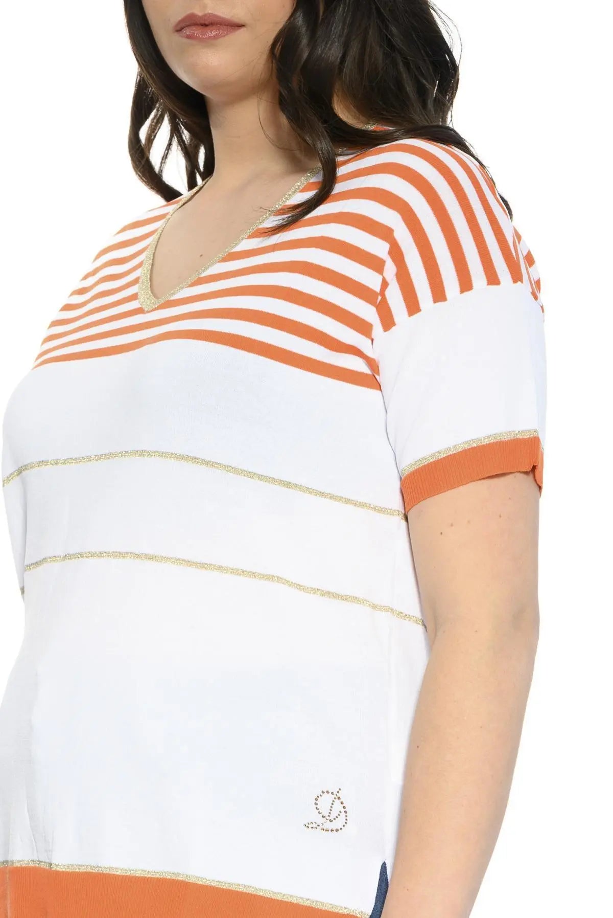 Maglia scollo a V fantasia a righe ARANCIO DORABELLA PIU'