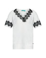 Maglia scollo a V in filato di viscosa con inserti in pizzo BIANCO DORABELLA