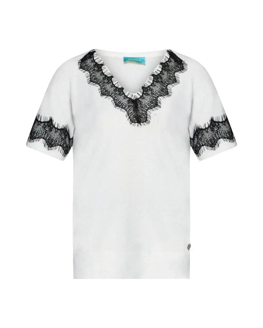 Maglia scollo a V in filato di viscosa con inserti in pizzo BIANCO DORABELLA