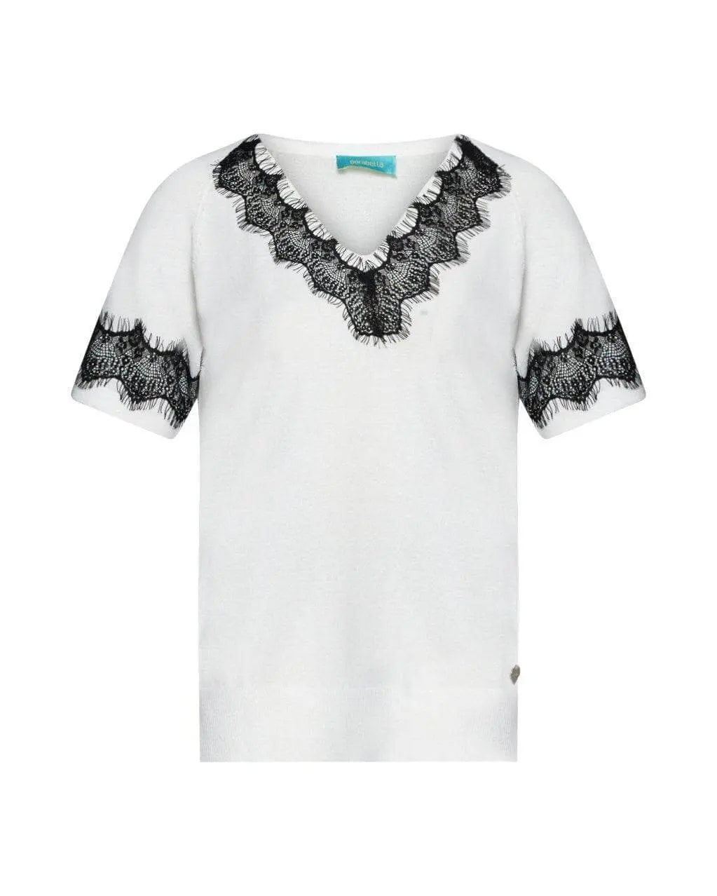 Maglia scollo a V in filato di viscosa con inserti in pizzo BIANCO DORABELLA