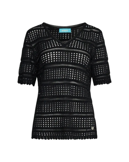 Maglia scollo a V in maglia di misto viscosa pointelle traforata. BLACK DORABELLA
