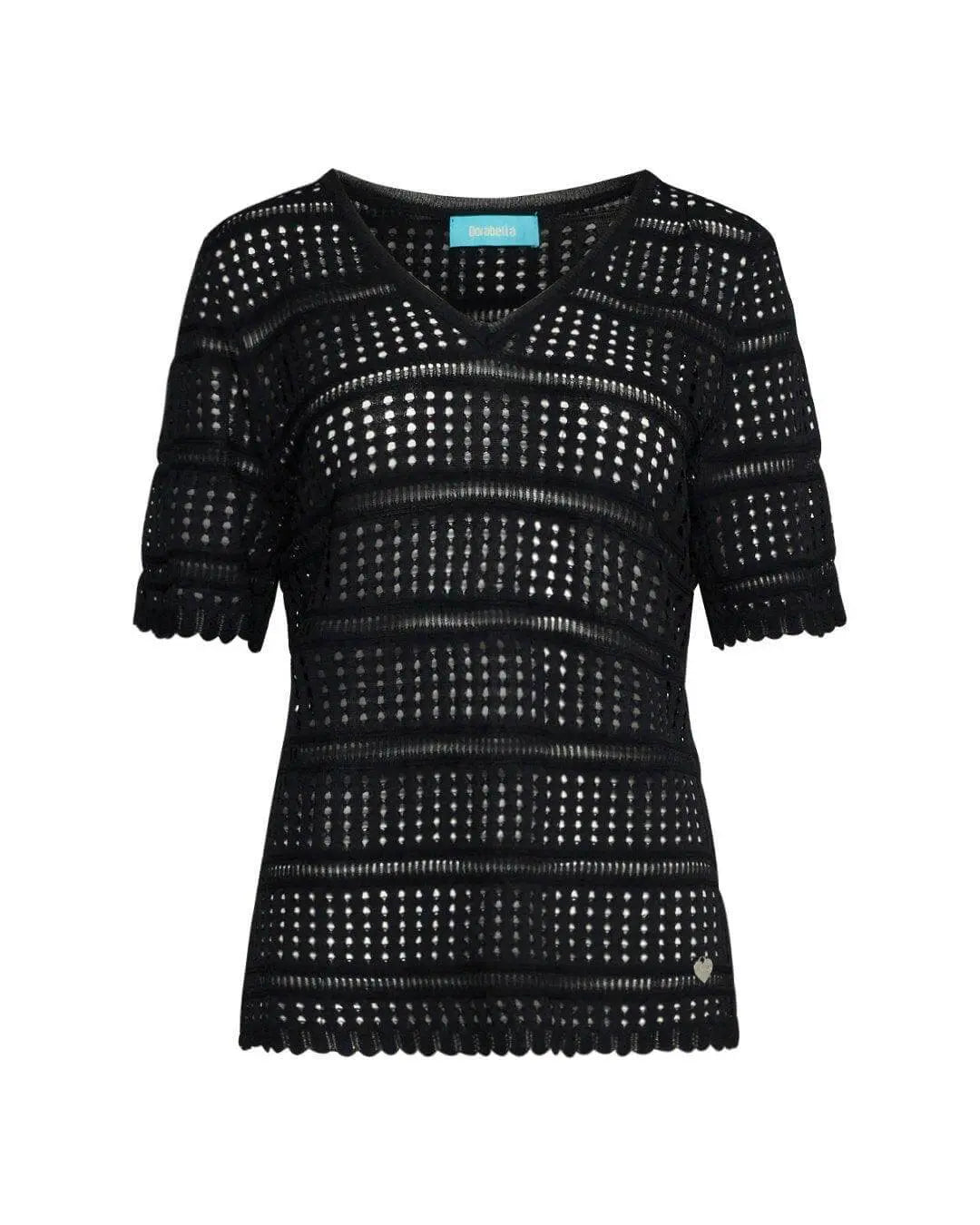 Maglia scollo a V in maglia di misto viscosa pointelle traforata. BLACK DORABELLA