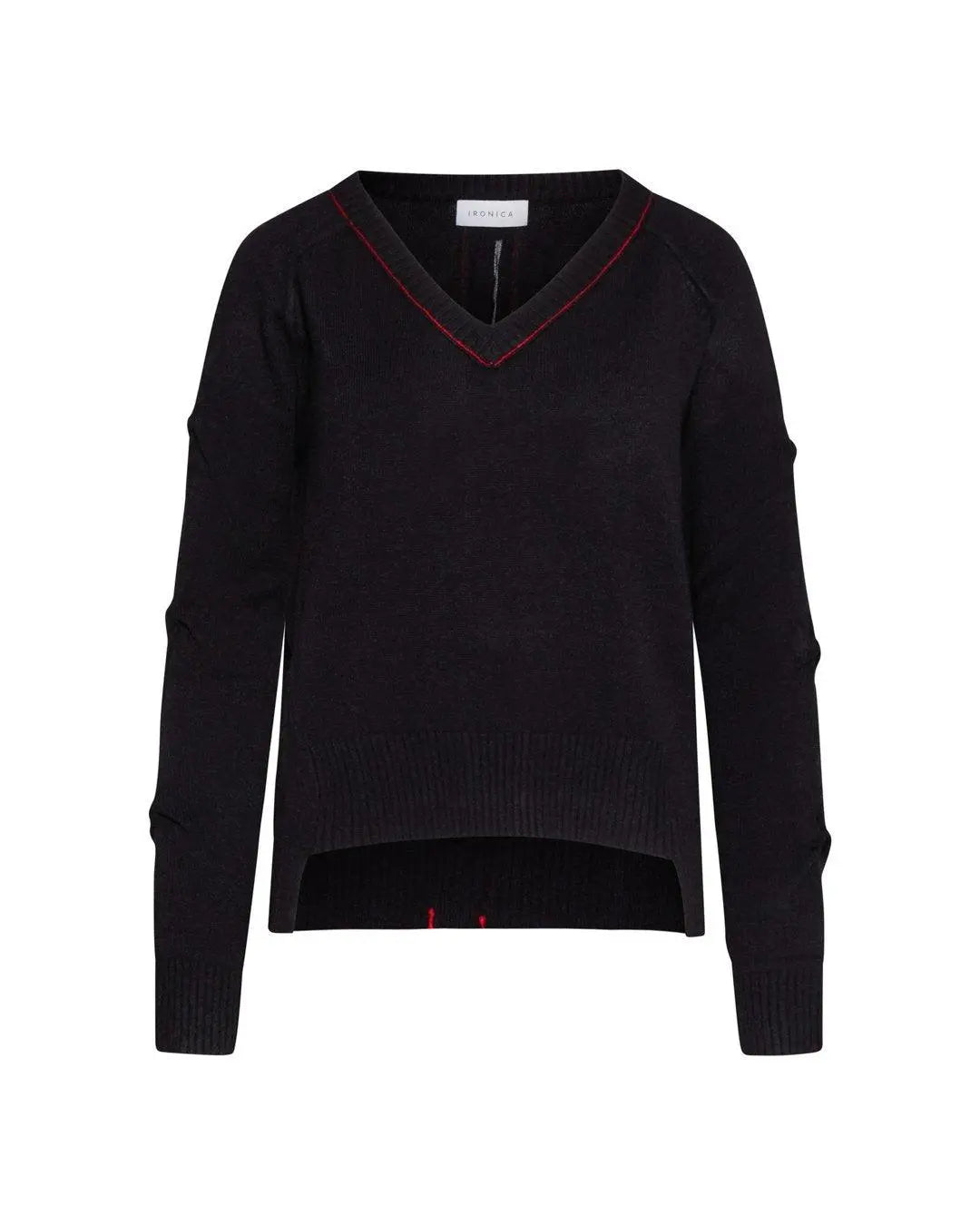 Maglia scollo a V profilo NERO-ROSSO IRONICA XL