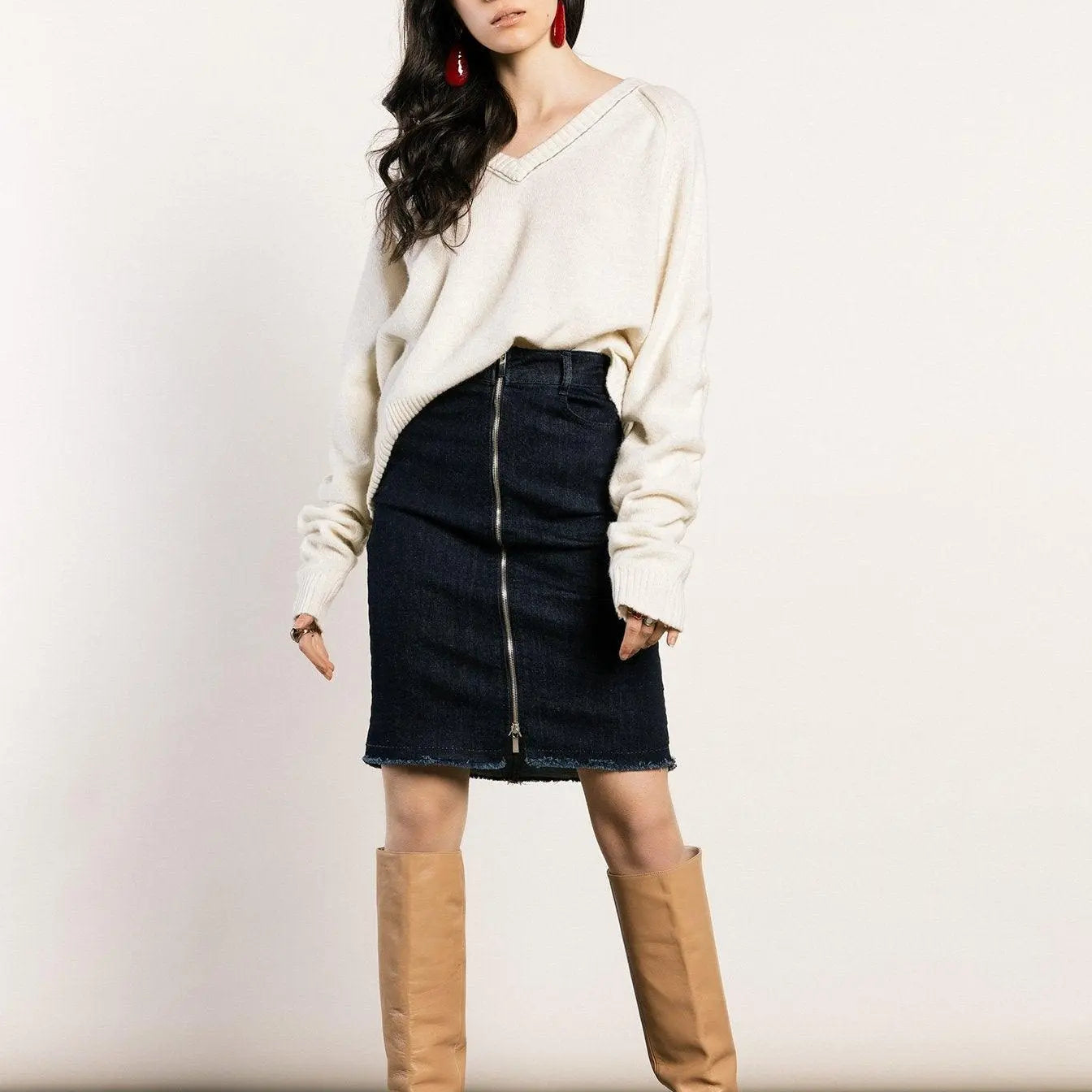 Maglia scollo a V profilo PANNA-GRIGIO IRONICA XL