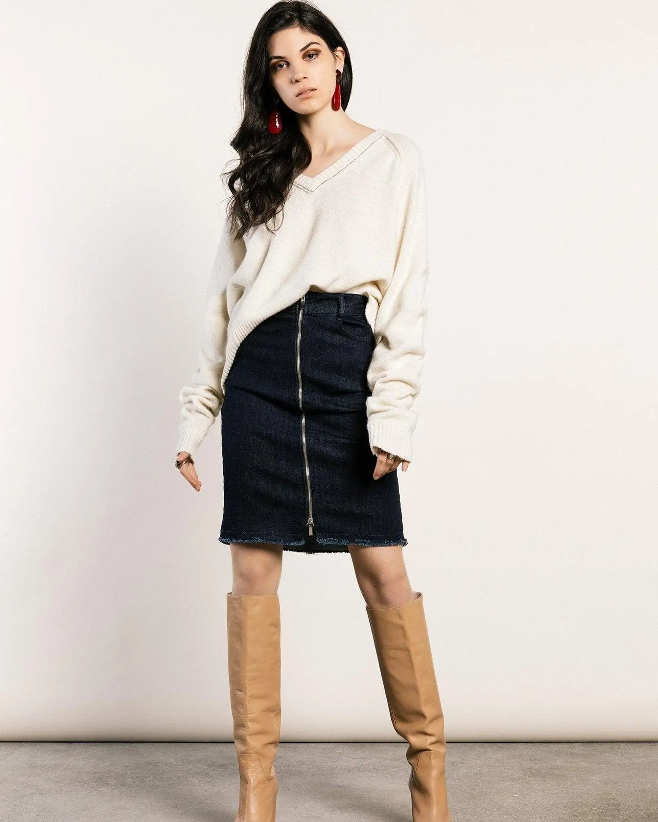 Maglia scollo a V profilo PANNA-GRIGIO IRONICA XL