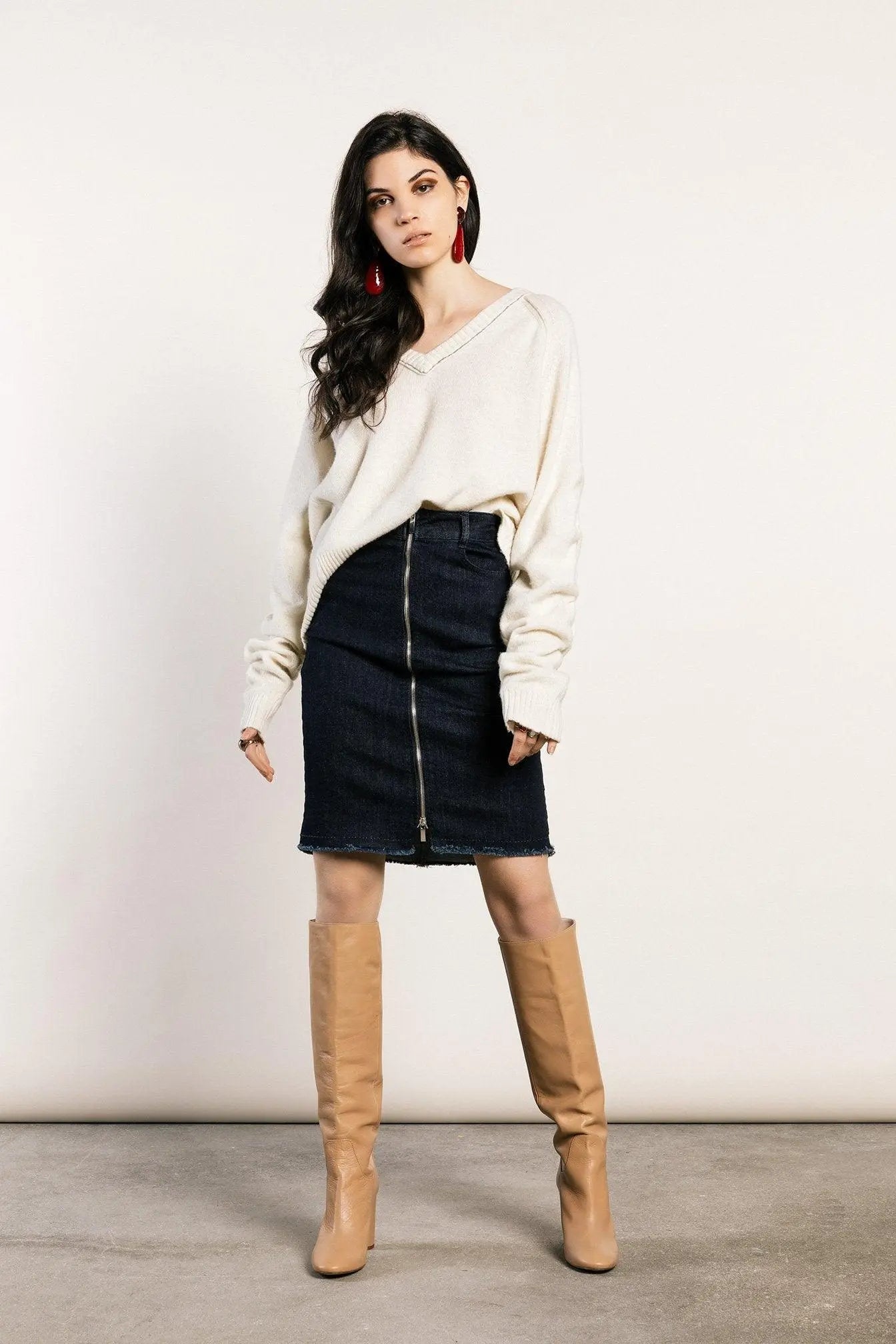 Maglia scollo a V profilo PANNA-GRIGIO IRONICA XL