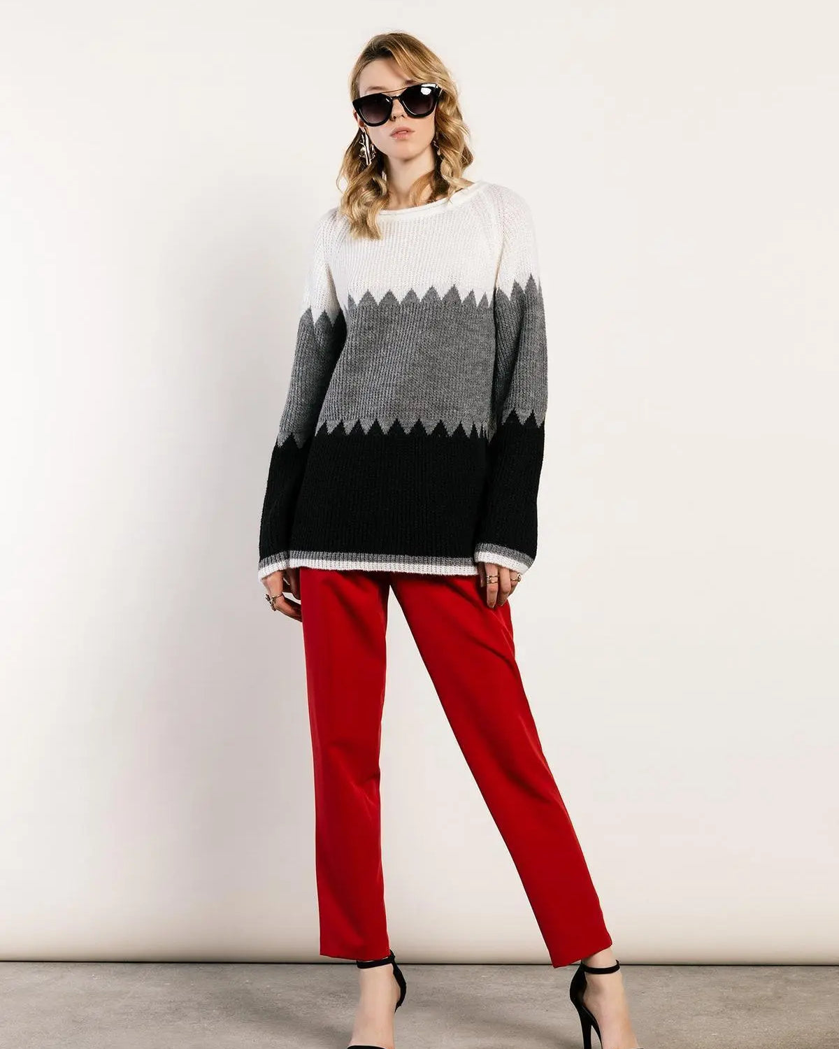 Maglia scollo a barca PANNA-NERO IRONICA XXL