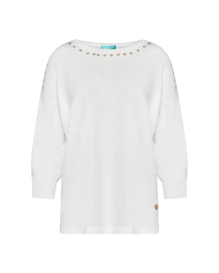 Maglia scollo a barca in filato di misto viscosa con borchie BIANCO DORABELLA