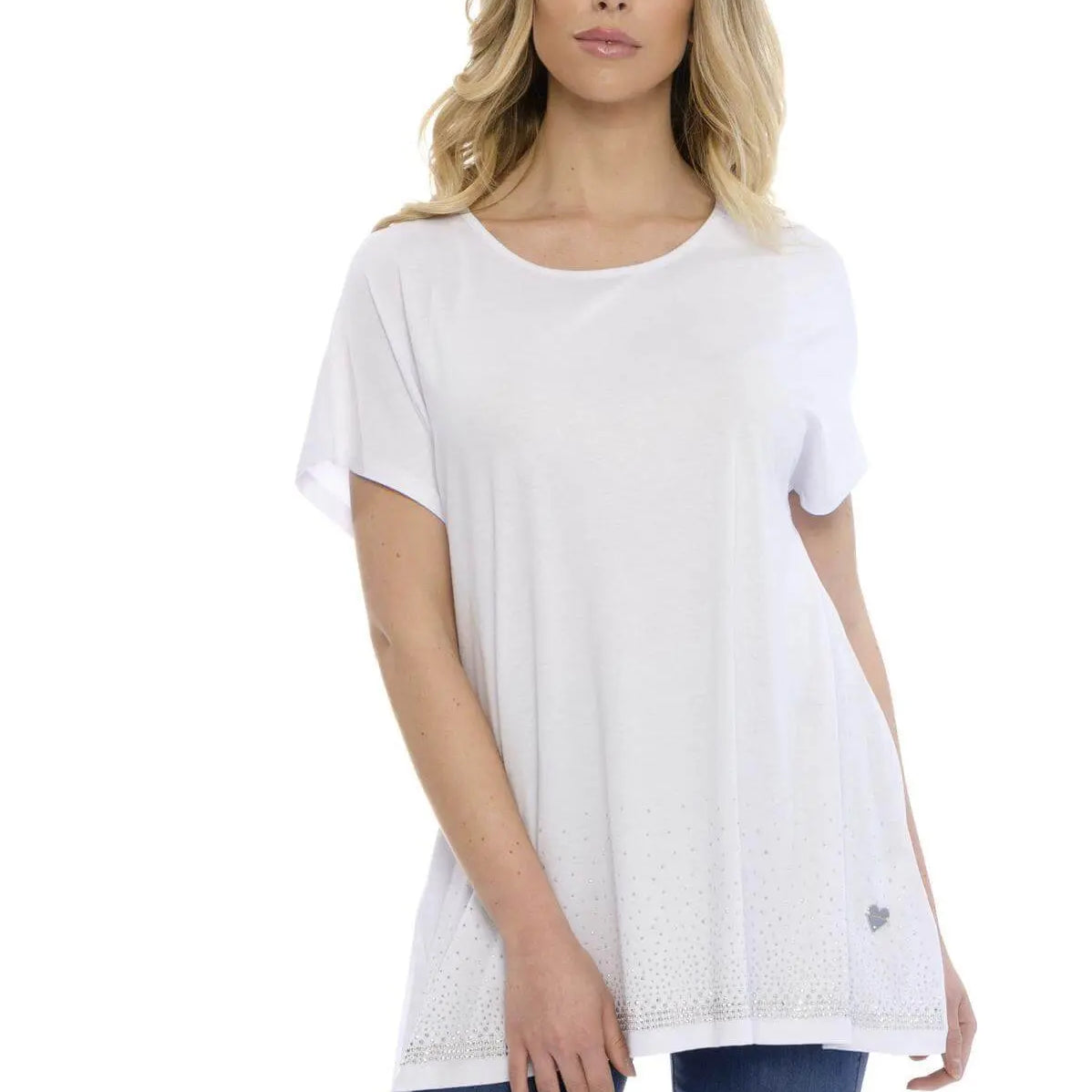 Maglia taglio ad A con strass BIANCO DORABELLA XL