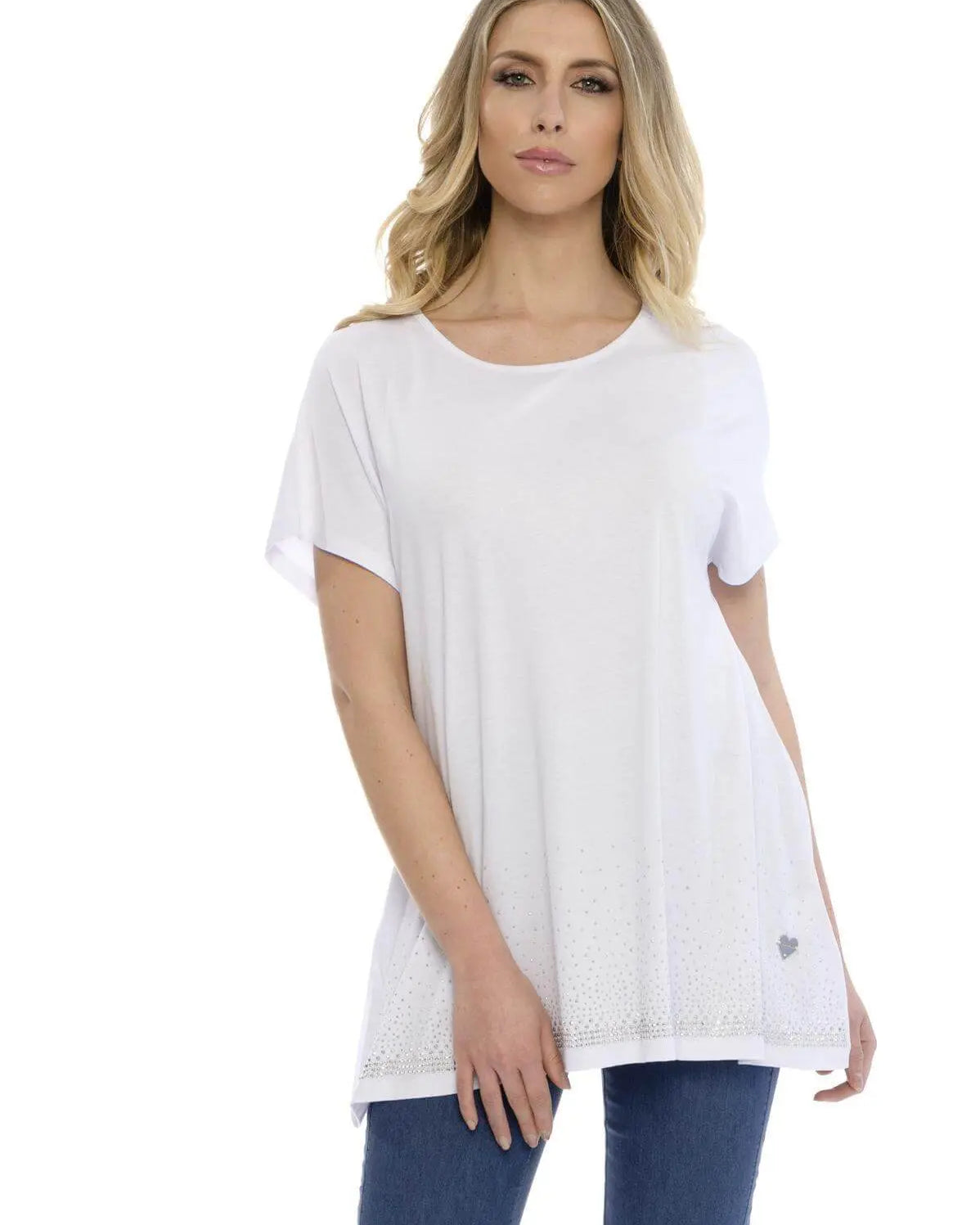 Maglia taglio ad A con strass BIANCO DORABELLA XL