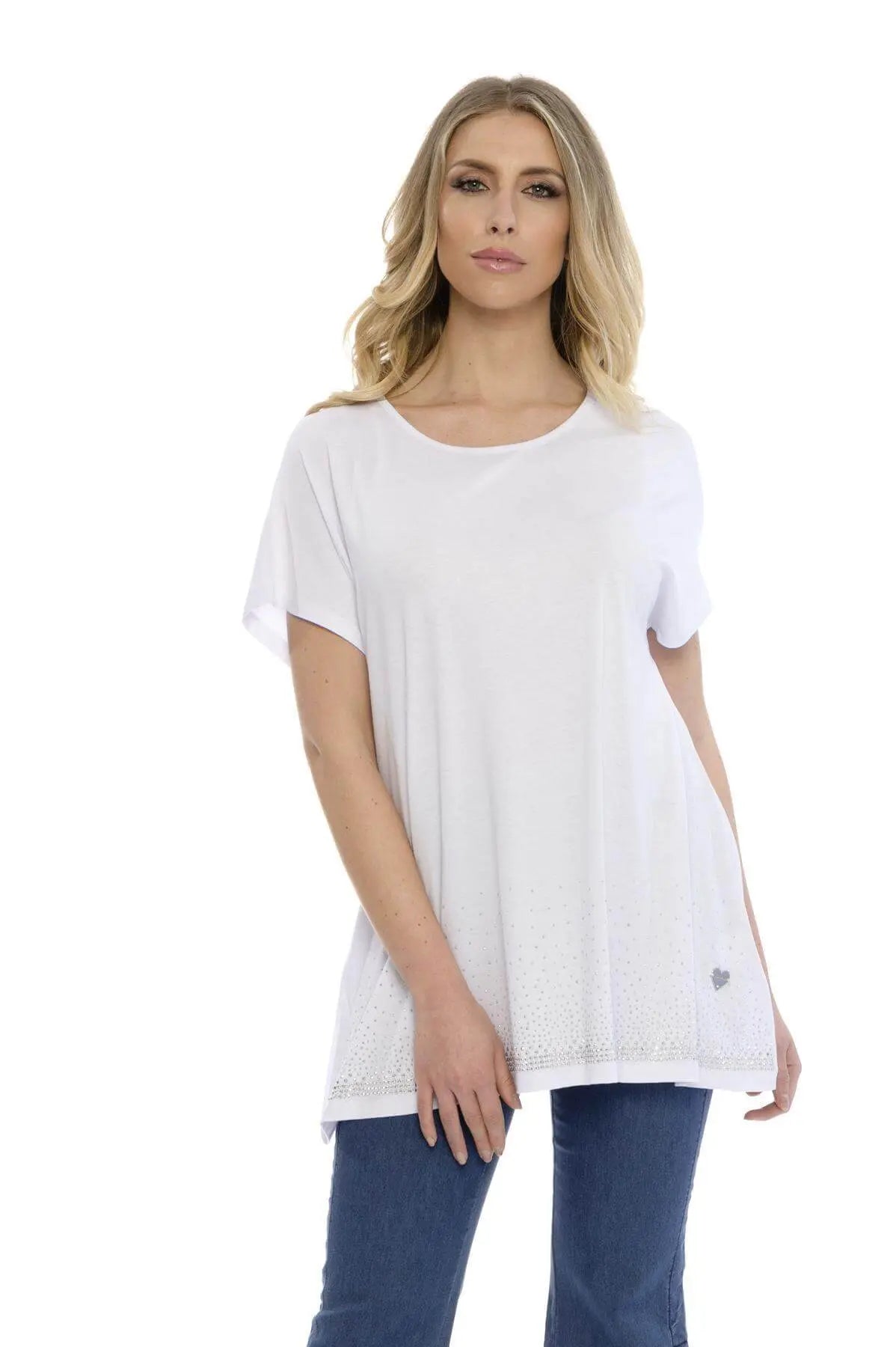 Maglia taglio ad A con strass BIANCO DORABELLA XL