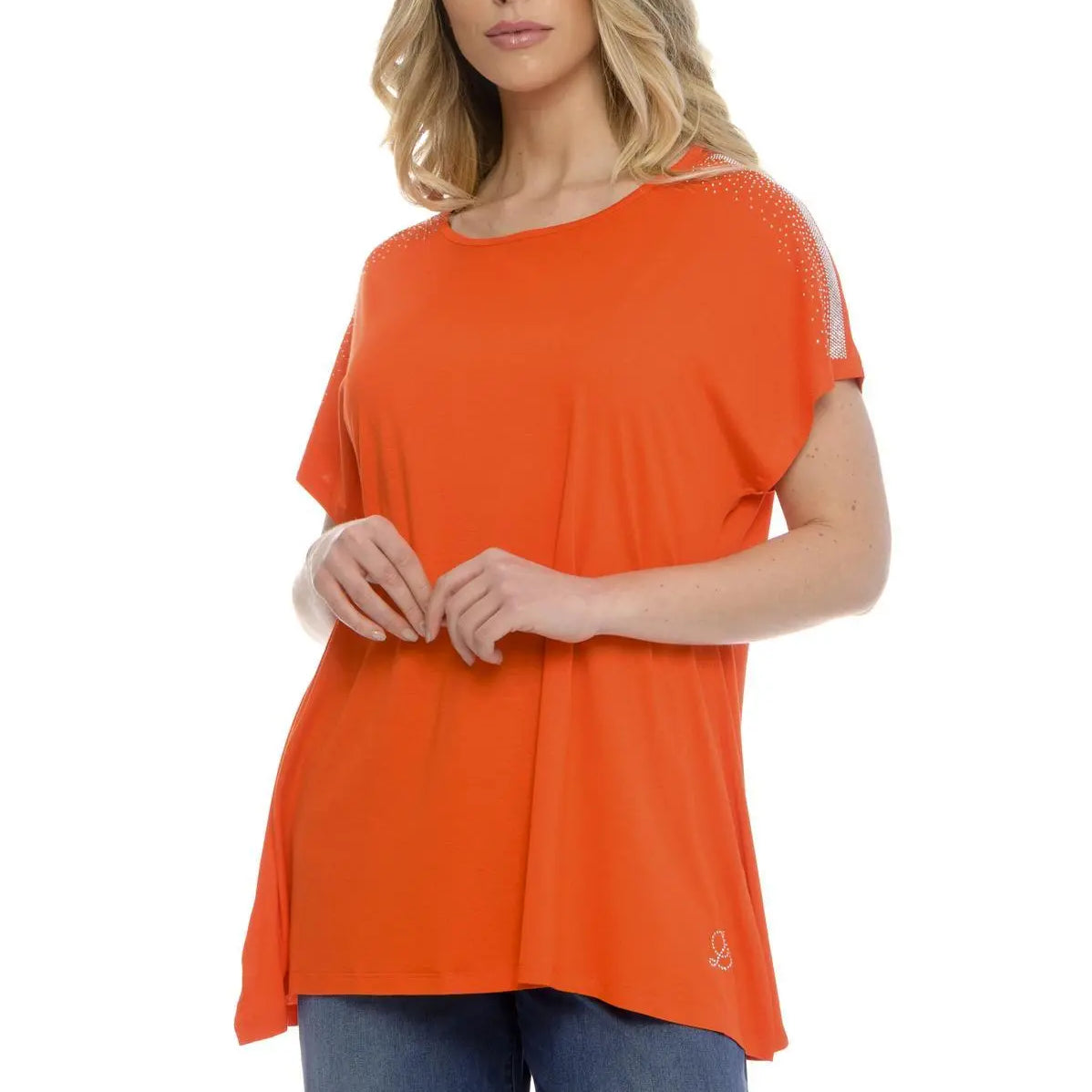 Maglia taglio ad A e strass ARANCIO DORABELLA XL