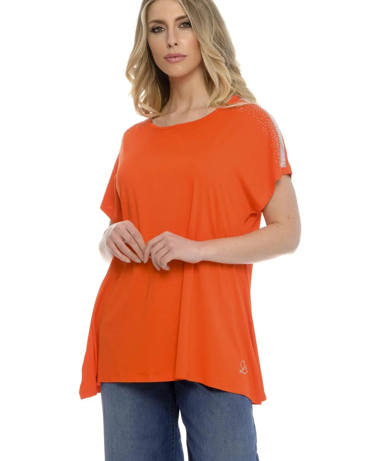 Maglia taglio ad A e strass ARANCIO DORABELLA XL