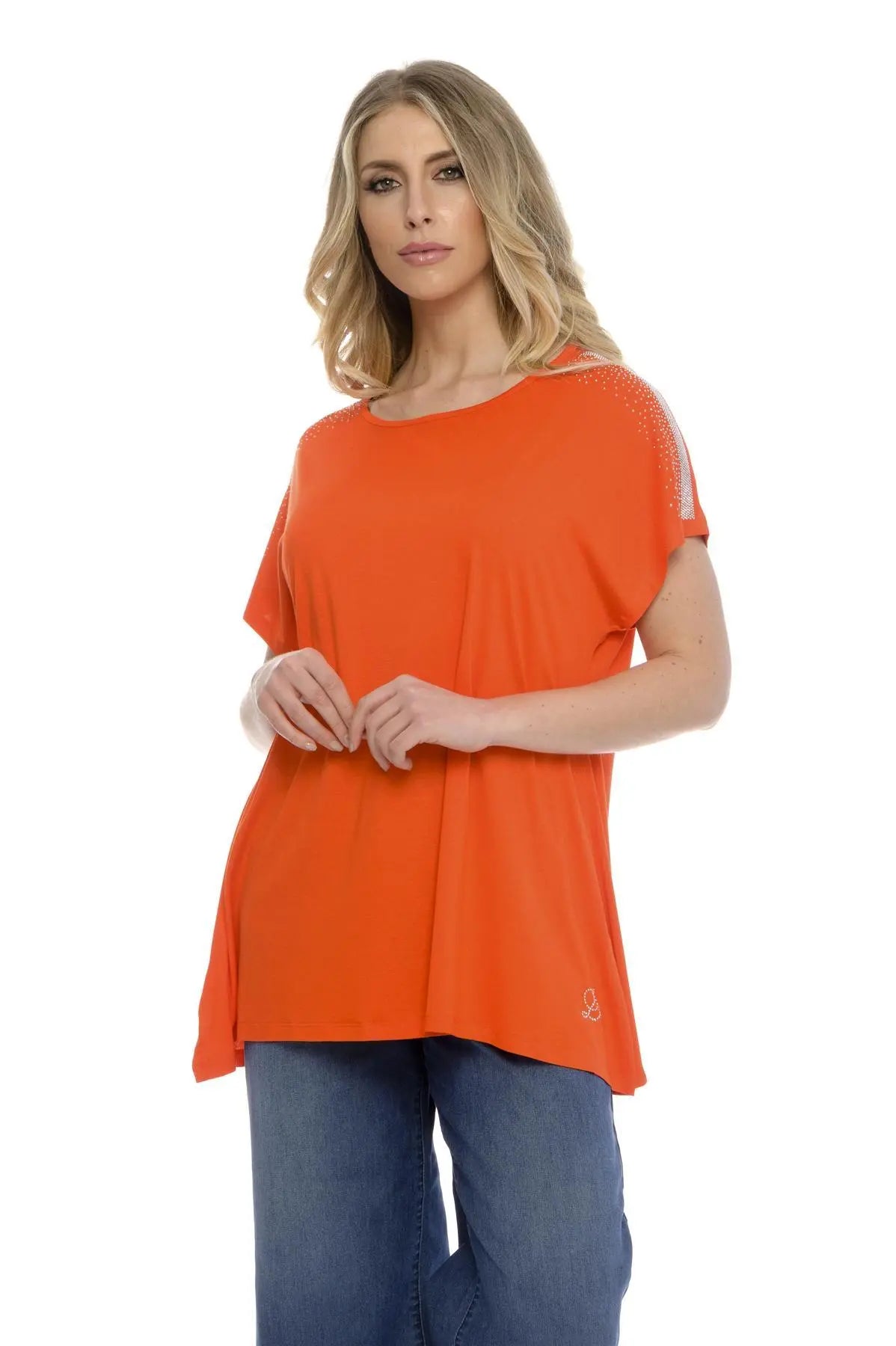 Maglia taglio ad A e strass ARANCIO DORABELLA XL
