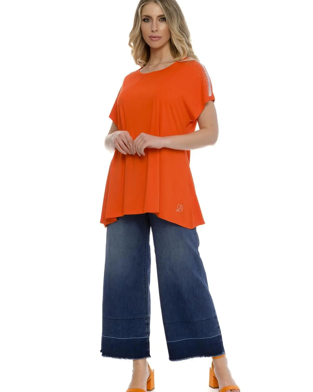 Maglia taglio ad A e strass ARANCIO DORABELLA