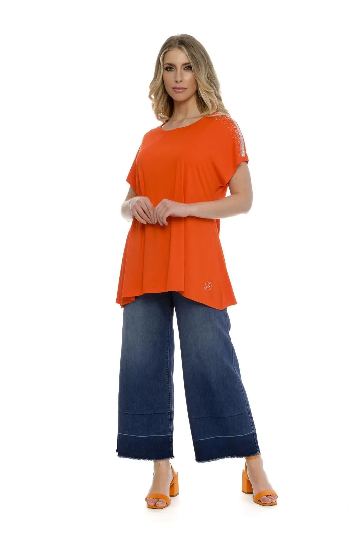 Maglia taglio ad A e strass ARANCIO DORABELLA