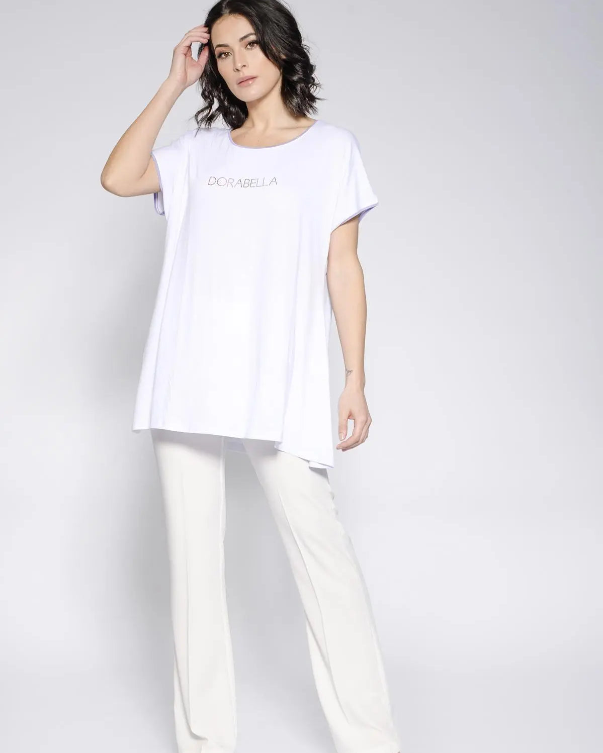 Maglia taglio ad A e strass BIANCO DORABELLA