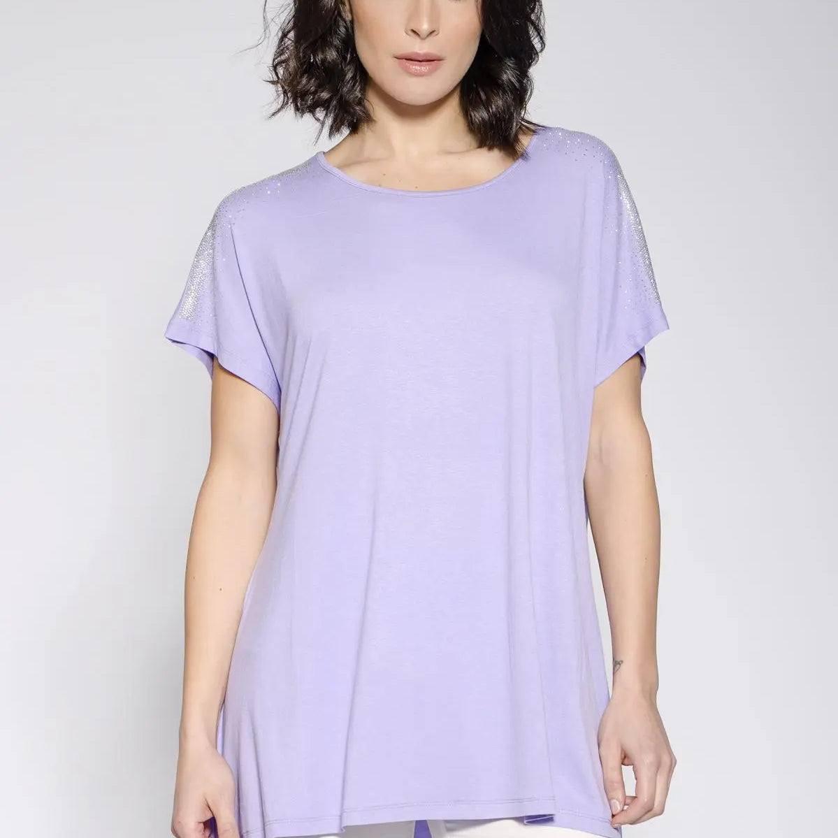 Maglia taglio ad A e strass LILLA DORABELLA XL