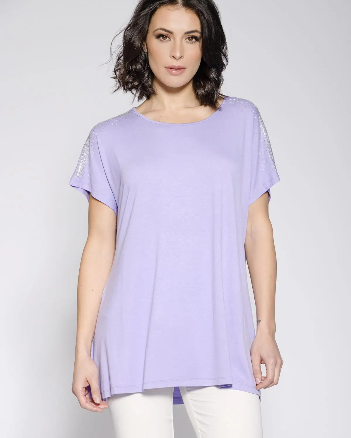 Maglia taglio ad A e strass LILLA DORABELLA XL