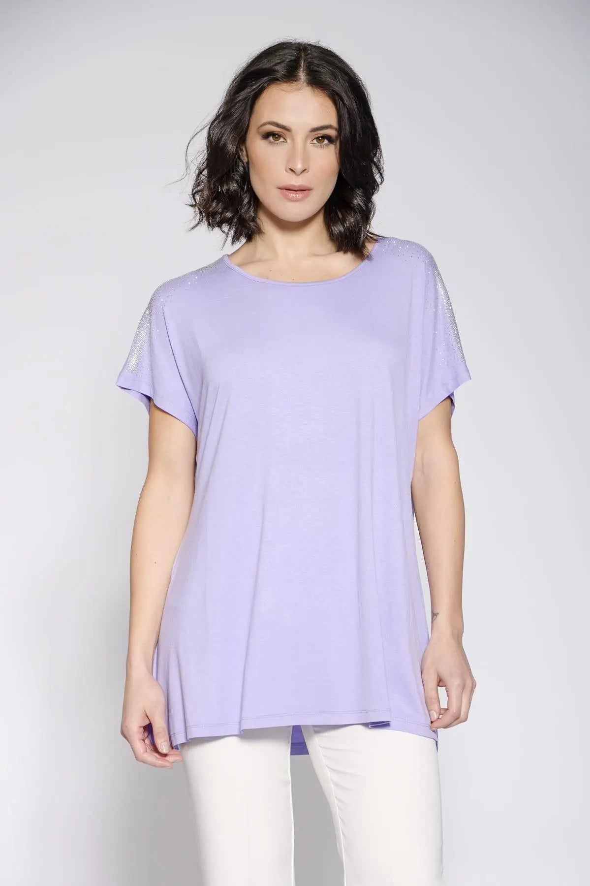 Maglia taglio ad A e strass LILLA DORABELLA XL