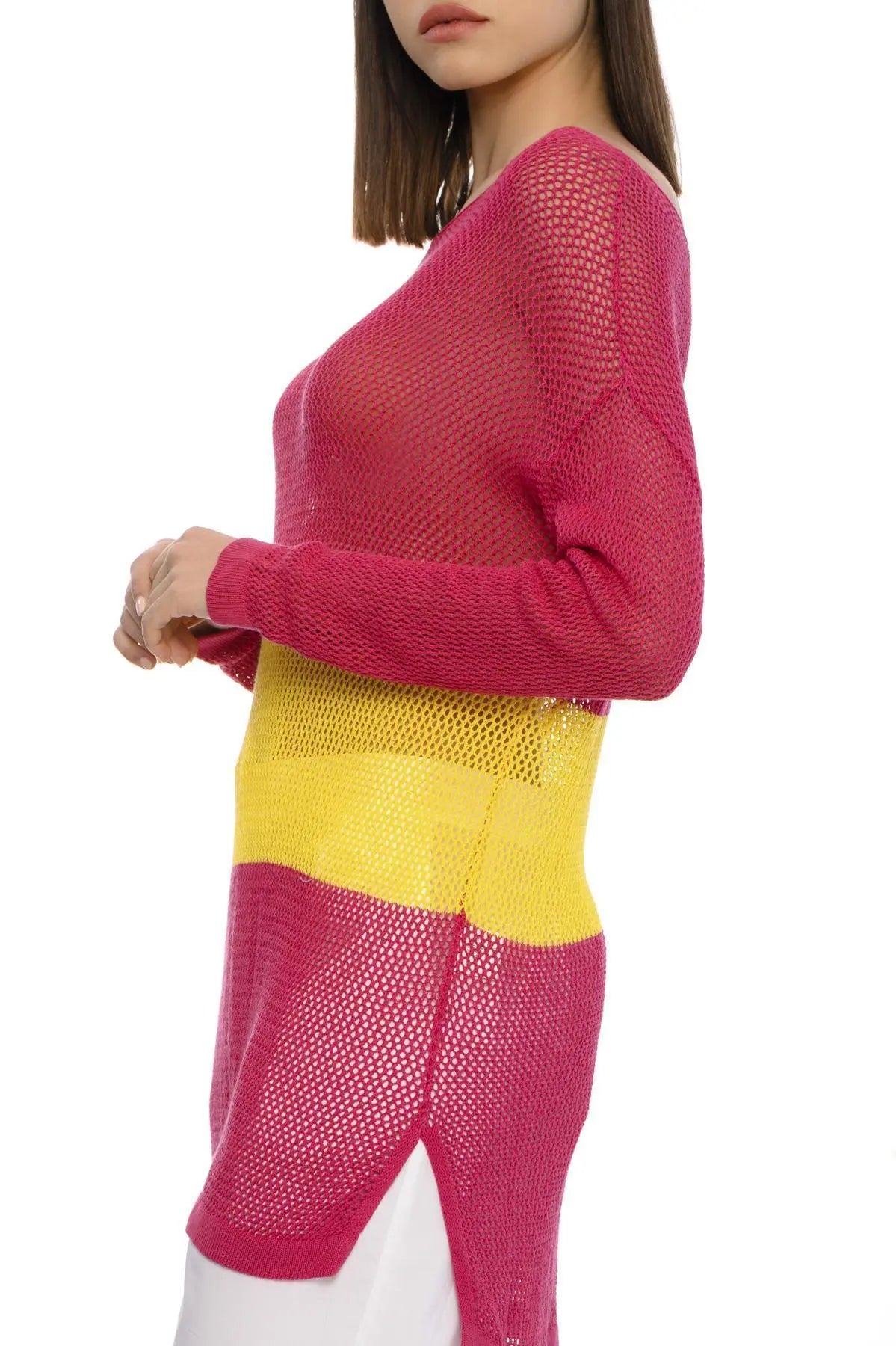 Maglia traforata FUXIA-GIALLO IRONICA