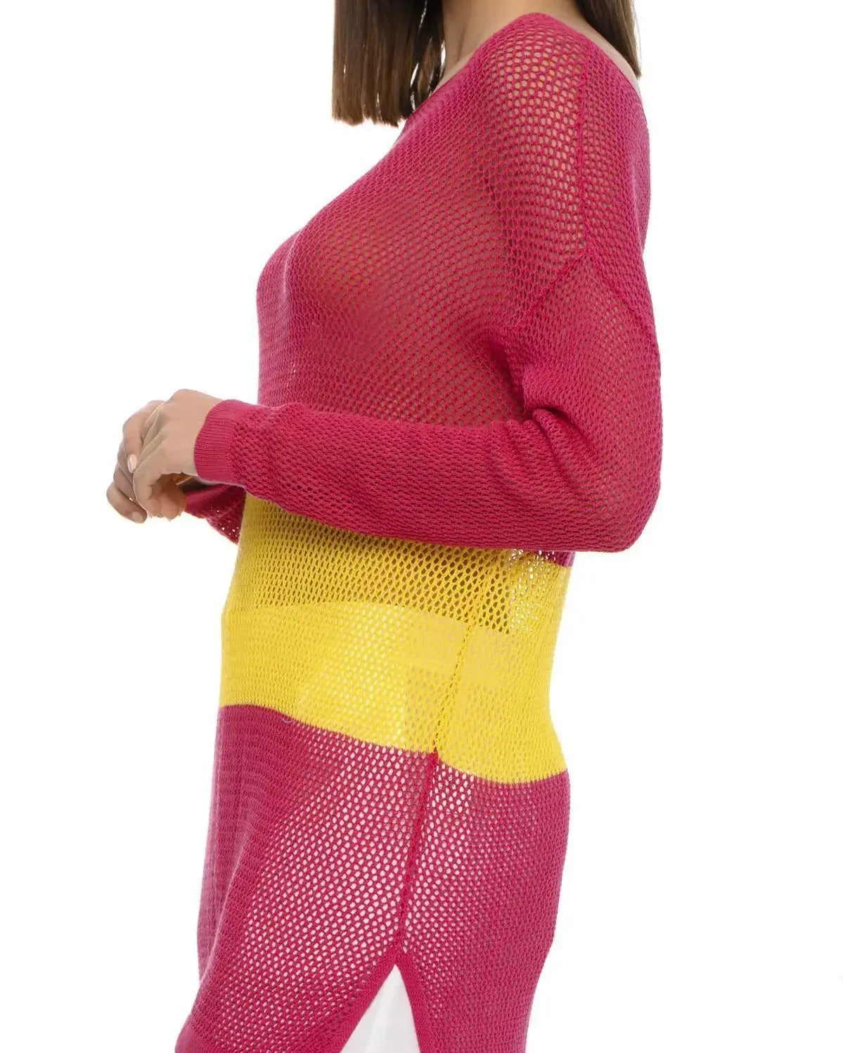 Maglia traforata FUXIA-GIALLO IRONICA