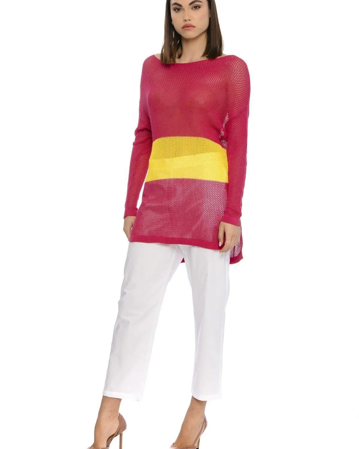 Maglia traforata FUXIA-GIALLO IRONICA