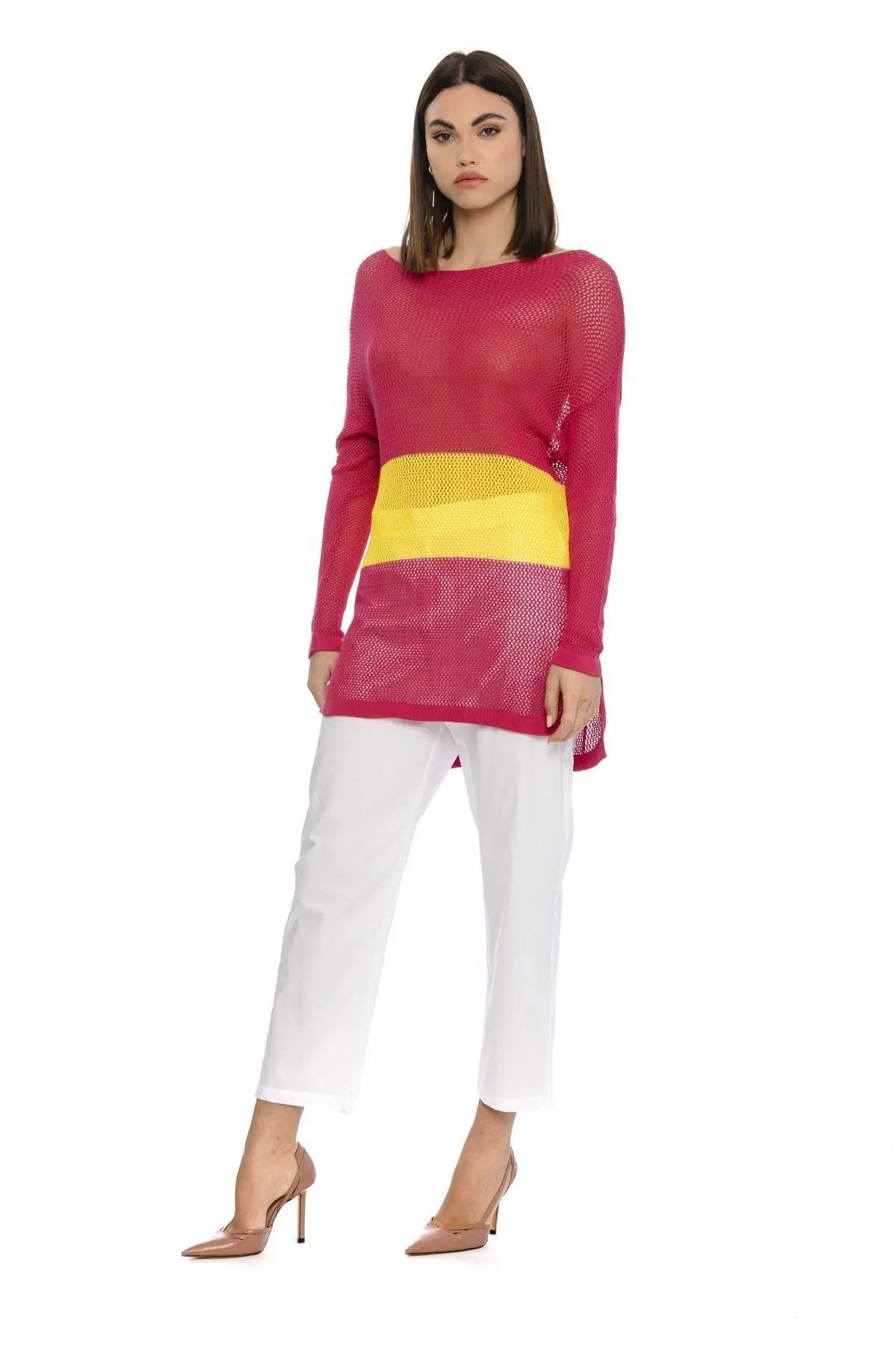 Maglia traforata FUXIA-GIALLO IRONICA