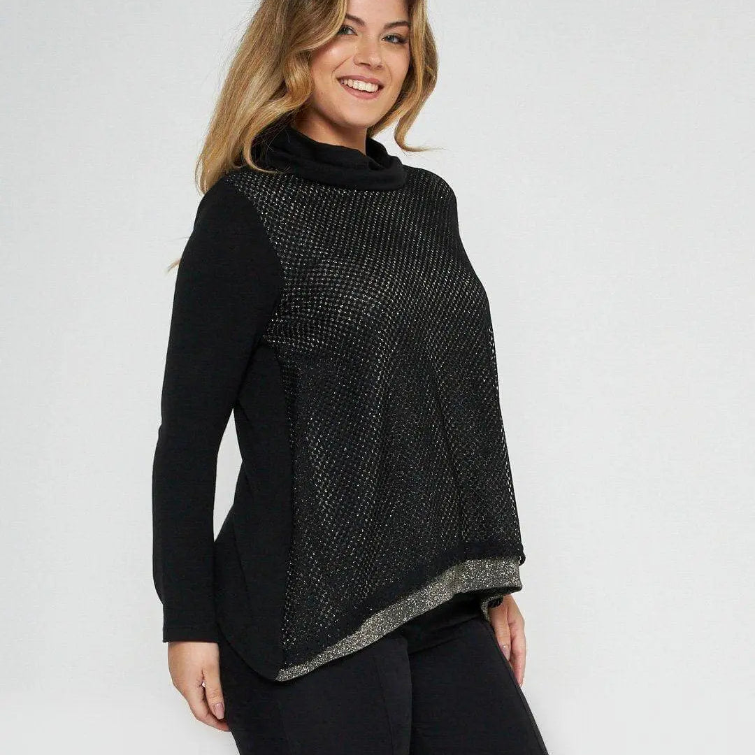 Maglia traforata con lurex NERO-ORO DORABELLA XXL