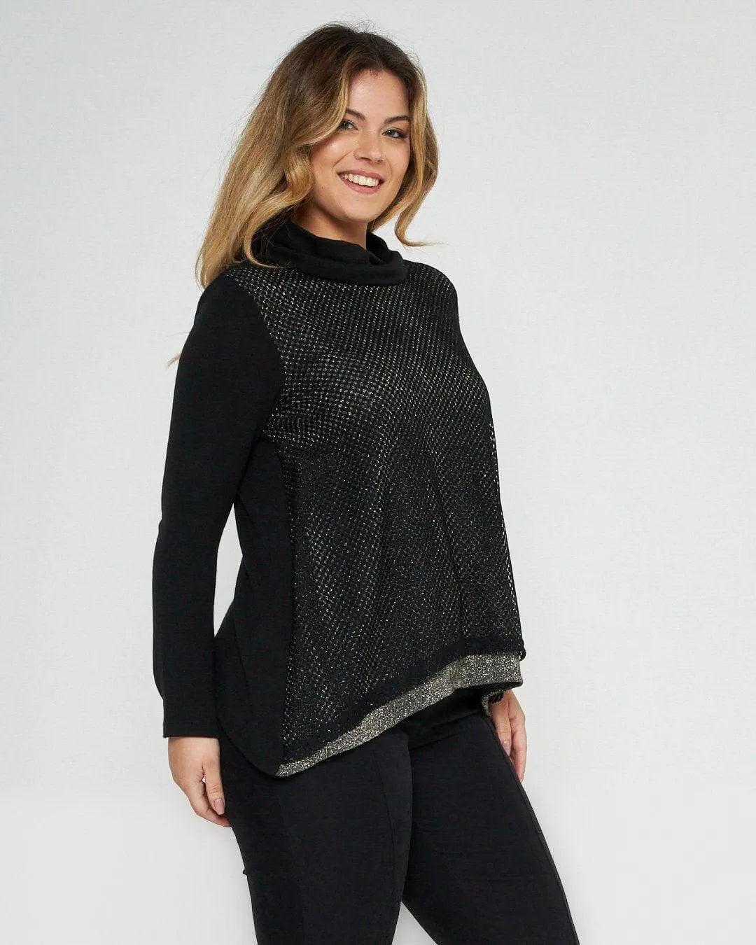 Maglia traforata con lurex NERO-ORO DORABELLA XXL