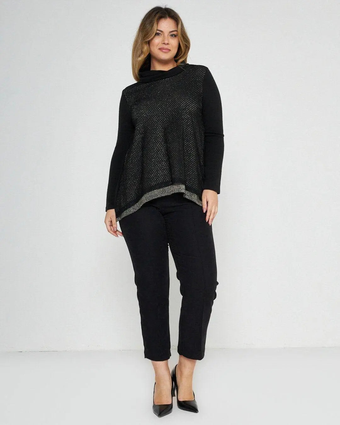 Maglia traforata con lurex NERO-ORO DORABELLA