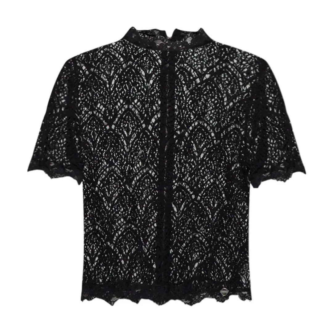 Maglia traforata in pizzo macramé NERO IRONICA 3XL