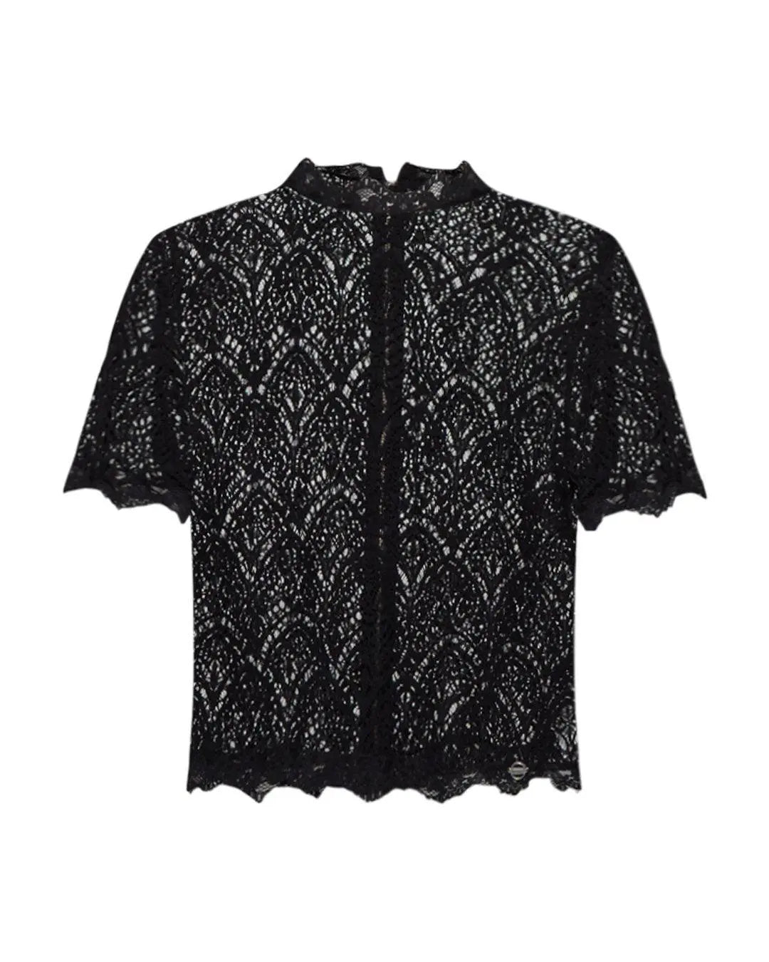 Maglia traforata in pizzo macramé NERO IRONICA 3XL